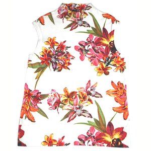 Karen Millen Orchid Print Sleeveless Mock Neck Top Floral Viscose Knit